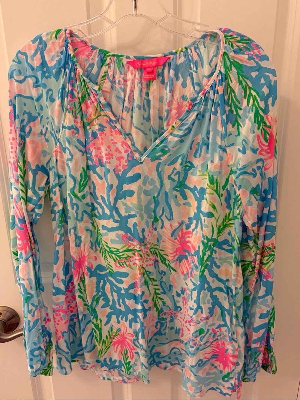 Lilly Pulitzer Blue, Pink & Green Printed V-Neck Tunic